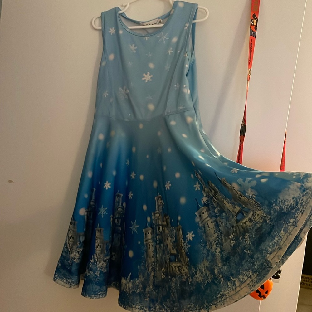 LaBeca Girls Printed Casual Party Twirly Sleeveless Dress Frozen Castle XL